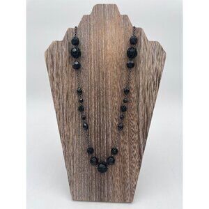 Avon Black Beaded Necklace With Lobster Clasp Gunmetal Chain 22”